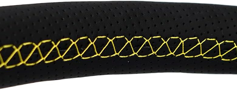 NRG Innovations NRG-RST-380-STL-Y Reinforced Classic Stealth Wheel, 380mm, 3 Spoke Center with Diagnal Slits, 1' Deep Dish with Perforated Leather and Yellow Stitching