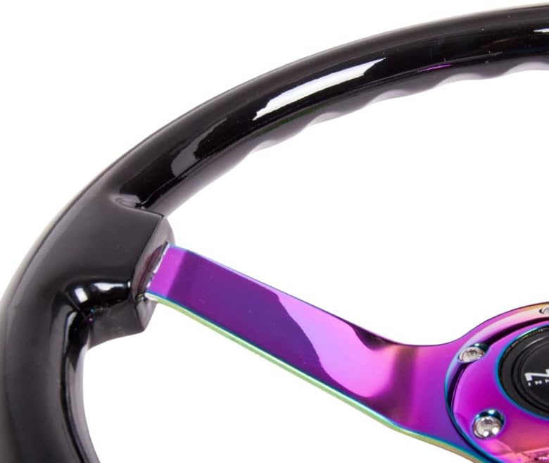 NRG Innovations NRG-RST-036BK-MC Reinforced Steering Wheel Classic Black Wood Grain Wheel (3' Deep), 350mm, 3 Solid Spoke Center in Neochrome