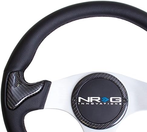 NRG Innovations NRG-ST-014CFSL Carbon Fiber Steering Wheel 350mm, Silver Frame Black Stitching with Rubber Cover Horn Button