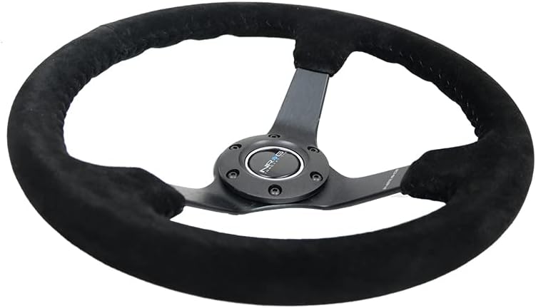 NRG Innovations NRG-RST-036MB-S-BK Reinforced Steering Wheel 3' Deep, 5mm Matte Black Spoke, 350mm Sport Steering Wheel Black Suede With Black Baseball Stitching