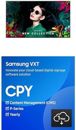 SAMSUNG 50' QMC LFD Dynamic Crystal Color Display + VXT Cloud Based Digital Signage Player, Content Management Software - P Series, 1 Year Subscription
