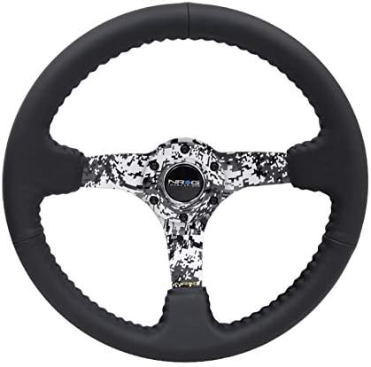 NRG Innovations NRG-RST-036DC-R Reinforced Steering Wheel, Hydro Dipped Digital Camo 3' Deep, 5mm Spoke, 350mm Sport Steering Wheel Black Leather With Black Baseball Stitching
