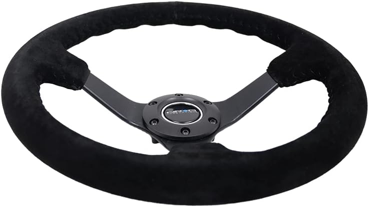 NRG Innovations NRG-RST-036MB-S-BK Reinforced Steering Wheel 3' Deep, 5mm Matte Black Spoke, 350mm Sport Steering Wheel Black Suede With Black Baseball Stitching