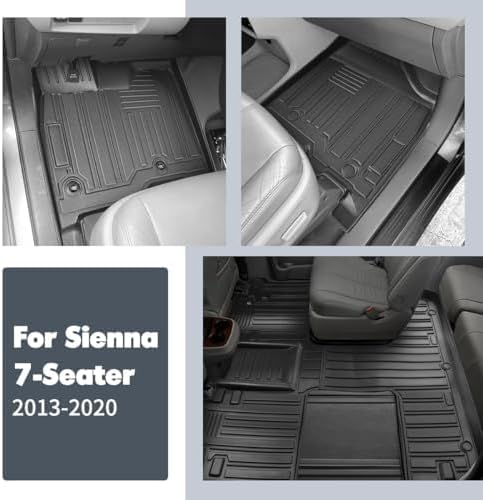 Fit for Sienna 2013-2020 Floor Mat 3 Rows & Cargo Trunk Liners All Weather Black TPE Car Mats Compatible for Toyota Sienna 2013 2014 2015 2016-2020 Accessories（7 Passenger Model）