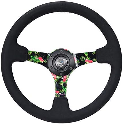 NRG Innovations NRG-RST-036TROP-S Reinforced Steering Wheel - 3: Deep, 5mm Floral Spoke, 350mm Diameter Black Premium Suede Steering Wheel