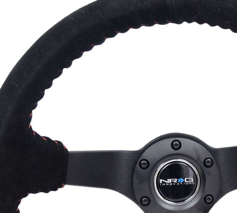 NRG Innovations NRG-RST-036MB-S-RD Reinforced Steering Wheel 3' Deep, 5mm Matte Black Spoke, 350mm Sport Steering Wheel Black Suede With Red Baseball Stitching