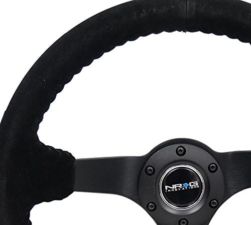 NRG Innovations NRG-RST-036MB-S-BK Reinforced Steering Wheel 3' Deep, 5mm Matte Black Spoke, 350mm Sport Steering Wheel Black Suede With Black Baseball Stitching