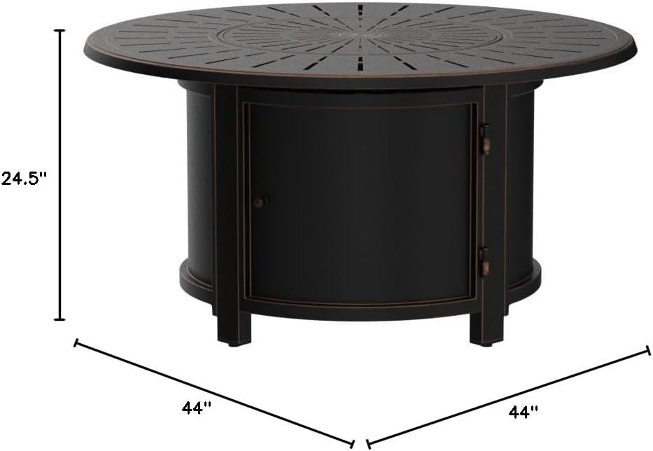 Oakland Living Aluminum 57,0000 BTU 44 in. Round Propane Black Fire Pit Table with Fire Beads, Lid, Propane Tank Cover and Table Fabric Covers in Copper Finish, (AZNOBU-FPT-AC)