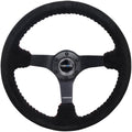 NRG Innovations NRG-RST-036MB-S-RD Reinforced Steering Wheel 3' Deep, 5mm Matte Black Spoke, 350mm Sport Steering Wheel Black Suede With Red Baseball Stitching
