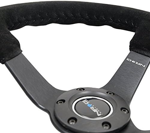 NRG Innovations NRG-RST-036MB-S-BK Reinforced Steering Wheel 3' Deep, 5mm Matte Black Spoke, 350mm Sport Steering Wheel Black Suede With Black Baseball Stitching