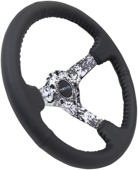 NRG Innovations NRG-RST-036DC-R Reinforced Steering Wheel, Hydro Dipped Digital Camo 3' Deep, 5mm Spoke, 350mm Sport Steering Wheel Black Leather With Black Baseball Stitching