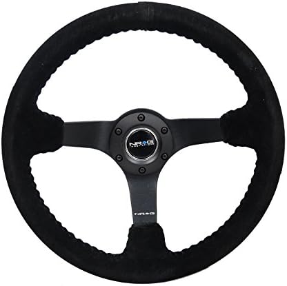 NRG Innovations NRG-RST-036MB-S-BK Reinforced Steering Wheel 3' Deep, 5mm Matte Black Spoke, 350mm Sport Steering Wheel Black Suede With Black Baseball Stitching