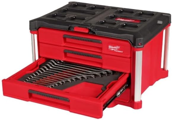 Milwaukee Combination SAE and Metric Wrench Mechanics Tool Set with PACKOUT 4 Drawer Tool Box (60-Piece) 48-22-9492