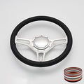 14''Satin Troika Billet Full Wrap 9 Bolts Steering Wheel with 2'' Dish and Horn Button (Black)
