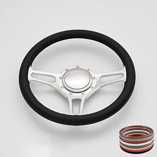 14''Satin Troika Billet Full Wrap 9 Bolts Steering Wheel with 2'' Dish and Horn Button (Black)