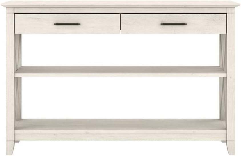 Bush Home Key West Console Table with Drawers and Shelves in Linen White Oak