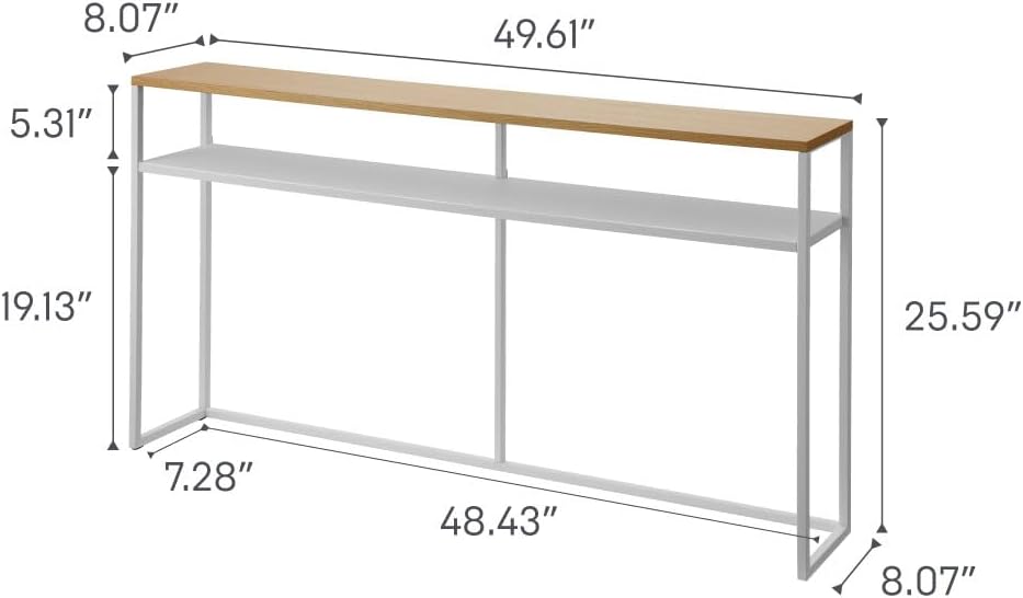 YAMAZAKI Home Tower Long Console Table for Entryway Or Hallways, Narrow Behnd Sofa Table with Wooden Top