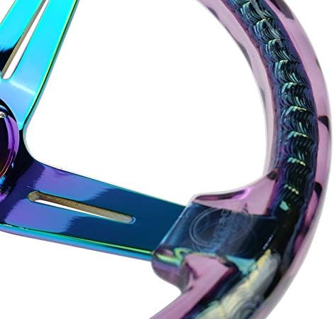 NRG Innovations NRG-RST-027MC-PP Reinforced Steering Wheel 350mm 2' Deep Dish Clear Acrylic Steering Wheel in Purple and NeoChrome Spoke Finish with Slits.