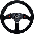 NRG Innovations NRG-RST-023D-S Reinforced Steering Wheel - 350mm Sport Suede Racing (2.5' Deep) Comfort Grip, 4mm Matte Black Spoke with Suede Finish and Dual Button