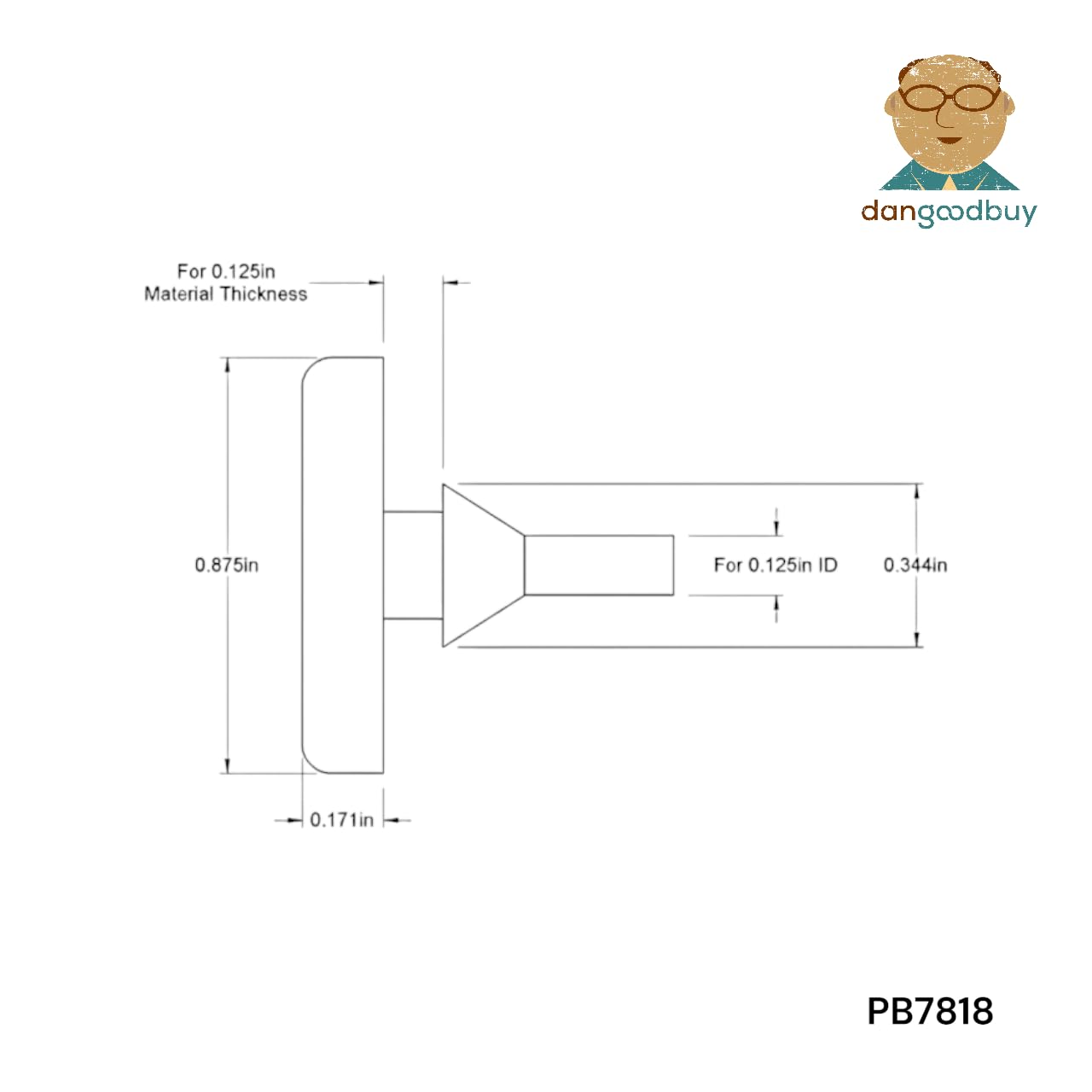 Round Rubber Pull-Through Bumper 7/8' Diameter for 1/8' Hole in 1/8' Thick Material (500)