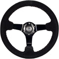 NRG Innovations NRG-RST-036BK-S Reinforced Steering Wheel 350mm Diameter Sport Steering Wheel (3' Deep) Black Suede With Red Baseball Stitching - BLACK Spoke