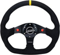 NRG Innovations NRG-RST-024D-MB-SA-Y Reinforced Steering Wheel 320mm Sport Alcantara Dual Push Buttons Flat Bottom with Yellow Center Mark