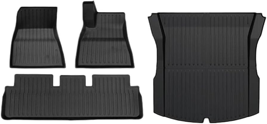 Compatible with Tesla Model 3 2024 2025 2026 Floor Mats Cargo Liner WP Anti-Slip Trunk Mat TPE Pad Left/Right Hand Rubber(4pcs Front RHD)
