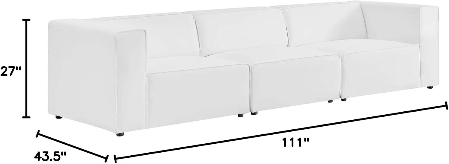 Modway Mingle Vegan Leather 3-Piece Sectional Sofa in White