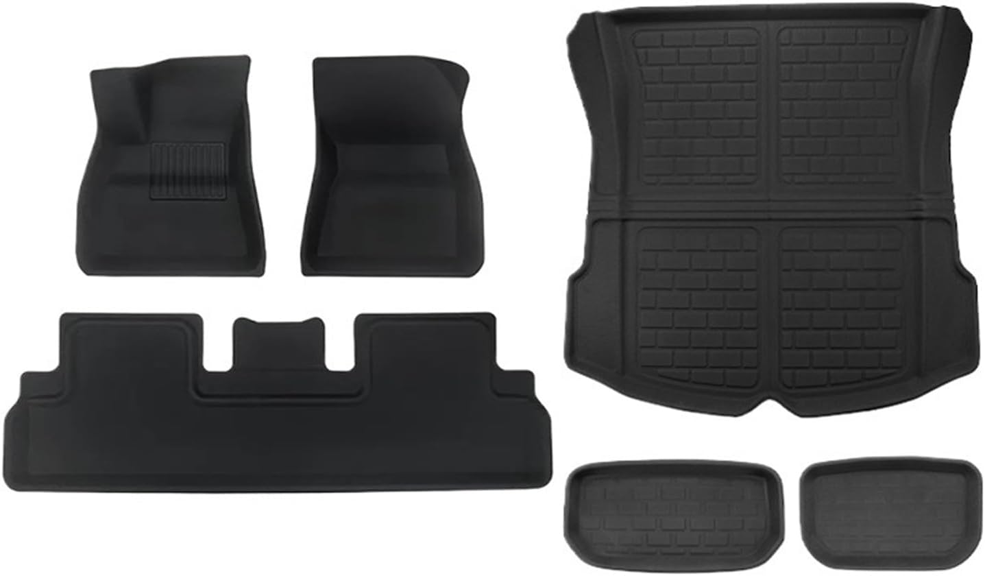 Floor Mats Compatible with Tesla Model 3 2021-2024 Highland Model Y 2017-2024 Custom All Weather Cargo Liner Trunk Accessories(M3 21-23 10 6PCS)