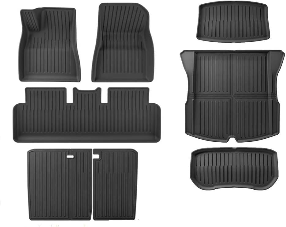 TPE 2024 2025 Compatible with Tesla Model 3 Highland Floor Mats All Weather Front Rear Cargo Liner Mat WP Anti-Slip Mats Accessories(8pcs Full Sets LHD)
