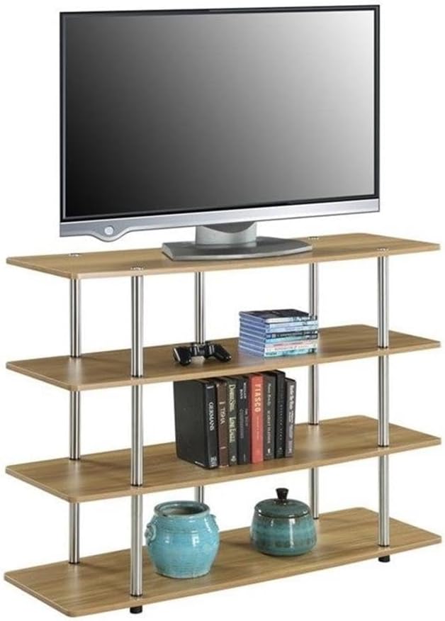Convenience Concepts Designs2Go No Tools XL Highboy 4-Tier TV Stand 47.25' - Entertainment Center for TVs up to 55 Inches, Modern TV Console with Shelves for Living Room, Family Room, Light Oak