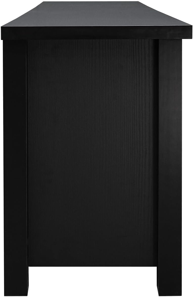 Flash Furniture Sheffield Classic Stand for up to 80' TVs-Modern Finish with Full Glass Doors-65 Engineered Wood Frame-3 Shelves, 65', Black