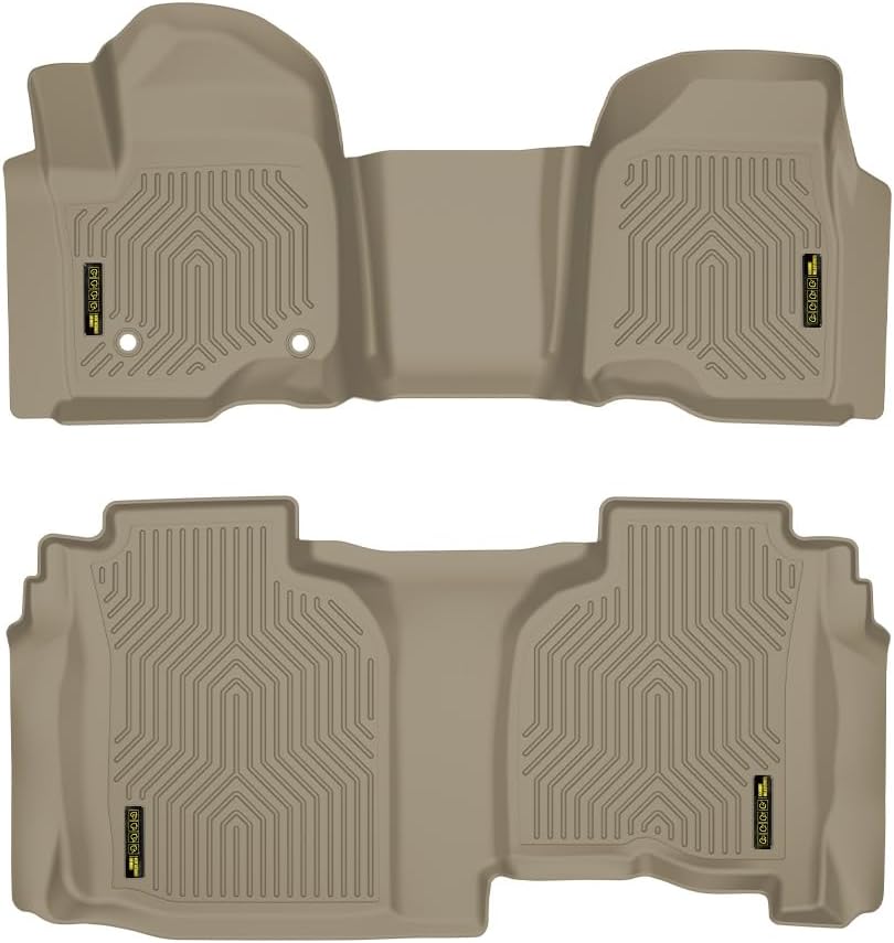 GRAND ORANGE 1st & 2nd Row Beige 2PCS Floor Mats Cargo Liners Fit Chevy Silverado GMC Sierra 1500 Double Cab 2019-2024 TPE All Weather Protection Floor Liners Beige Alfombras para Carro