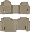 GRAND ORANGE 1st & 2nd Row Beige 2PCS Floor Mats Cargo Liners Fit Chevy Silverado GMC Sierra 1500 Double Cab 2019-2024 TPE All Weather Protection Floor Liners Beige Alfombras para Carro