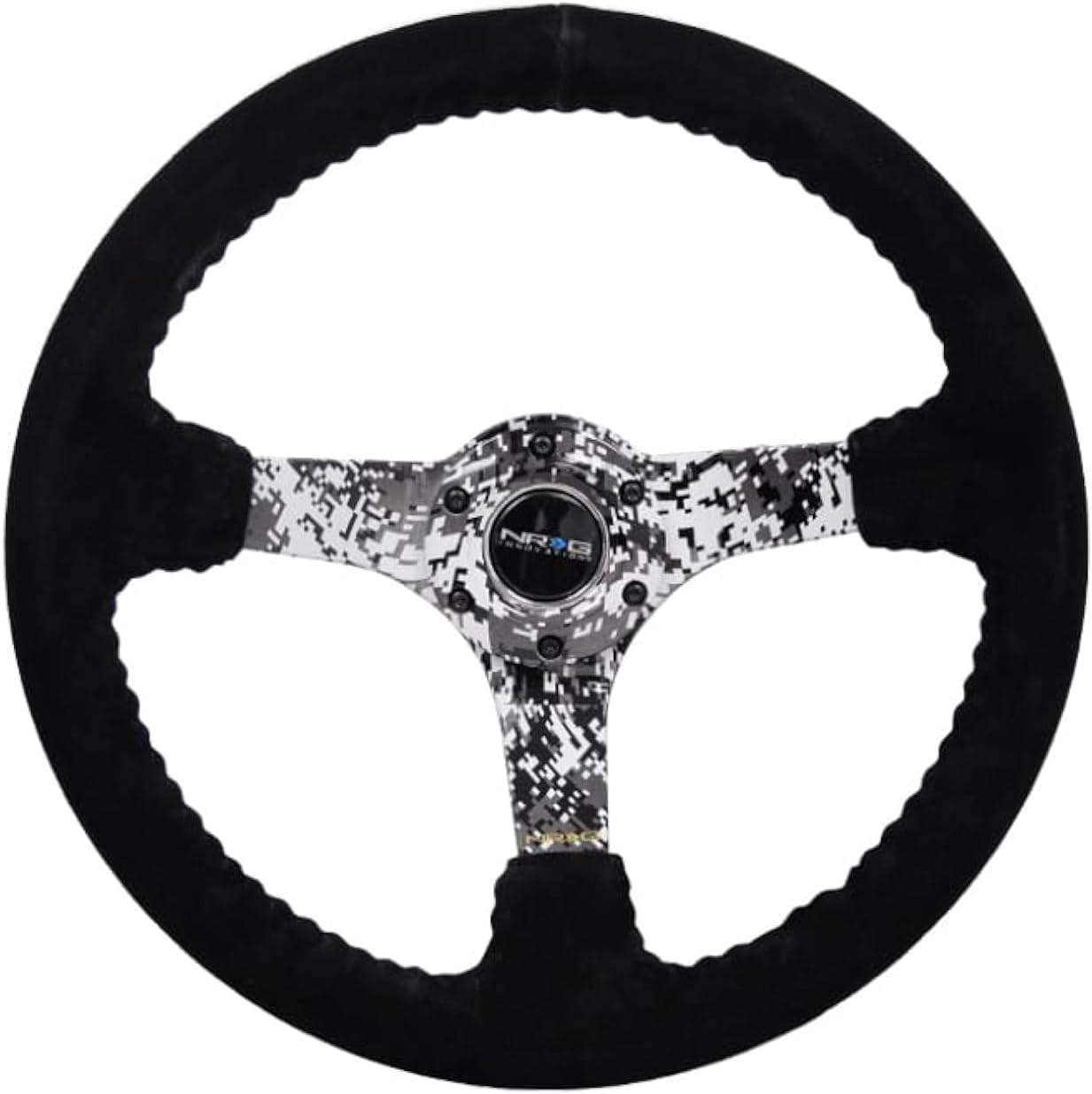 NRG Innovations NRG-RST-036DC-R Reinforced Steering Wheel Hydro Dipped Digital Camo 3' Deep, 5mm Spoke, 350mm Sport Steering Wheel Black Suede With Black Baseball Stitching