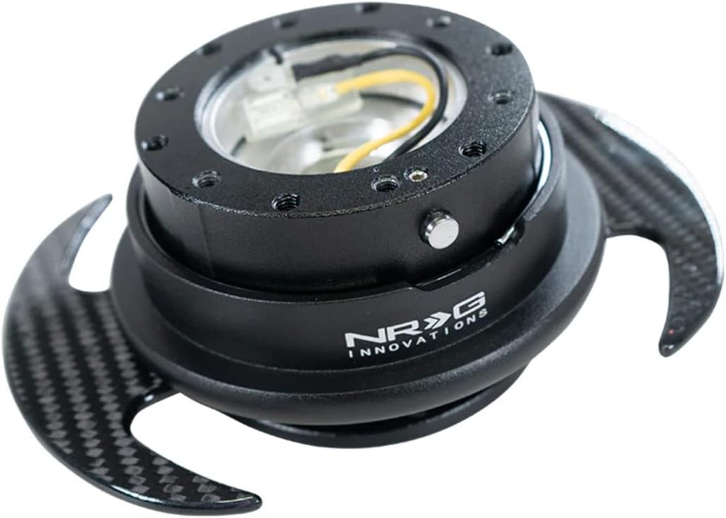 NRG Innovations NRG-SRK-650BK-CF GEN 3.0 Race Steering Wheel Quick Release Hub Adapter, 6-Hole Desgin & 6x70 and 6x74mm Bolt Patterns, Black Body/Black Ring With Carbon Fiber Handles