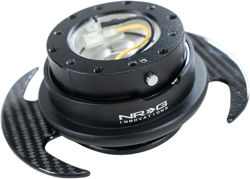 NRG Innovations NRG-SRK-650BK-CF GEN 3.0 Race Steering Wheel Quick Release Hub Adapter, 6-Hole Desgin & 6x70 and 6x74mm Bolt Patterns, Black Body/Black Ring With Carbon Fiber Handles