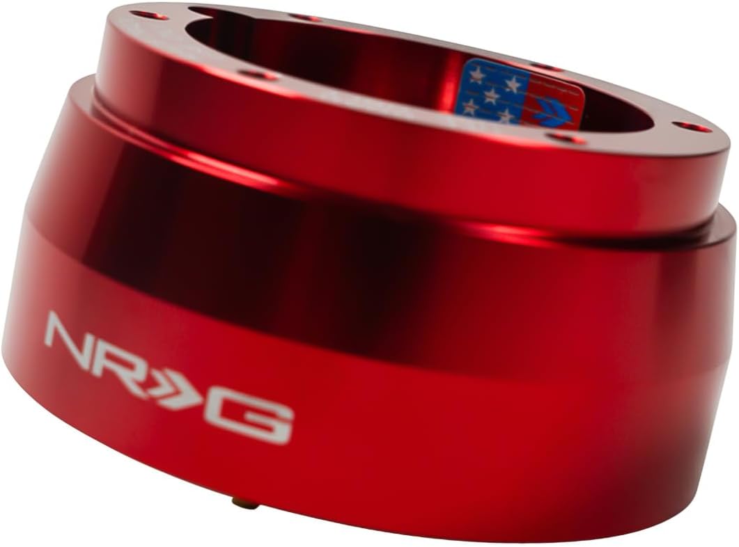 NRG Innovations Racing Style Steering Wheel Short Hub, Lockable Aluminum Steering Shaft, 6x70mm Bolt Pattern Quick Release Adapter Unit, For Datsun, Red, NRG-SRK-142H-RD