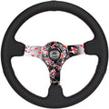 NRG Innovations NRG-RST-036SAK-R Reinforced Steering Wheel, Hydro Dipped Sakura Floral 3' Deep, 5mm Spoke, 350mm, Pink Suede with Black Baseball Stitching