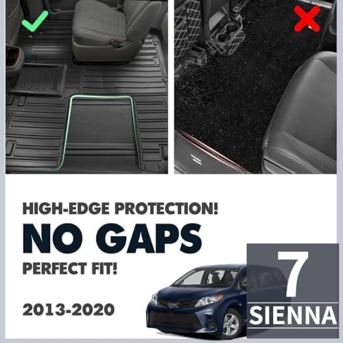 Fit for Sienna 2013-2020 Floor Mat 3 Rows & Cargo Trunk Liners All Weather Black TPE Car Mats Compatible for Toyota Sienna 2013 2014 2015 2016-2020 Accessories（7 Passenger Model）