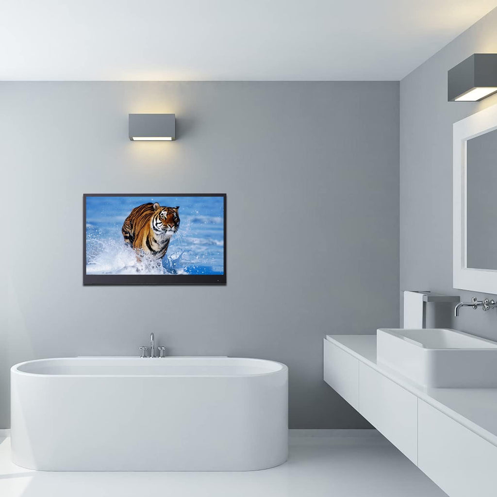 Soulaca 32 inches Black Color Bathroom Smart TV Waterproof IP66 Shower Android TV Bathtub Shower TV Hotel ATSC DTV Tuner SPA New Entertainment DC 12V