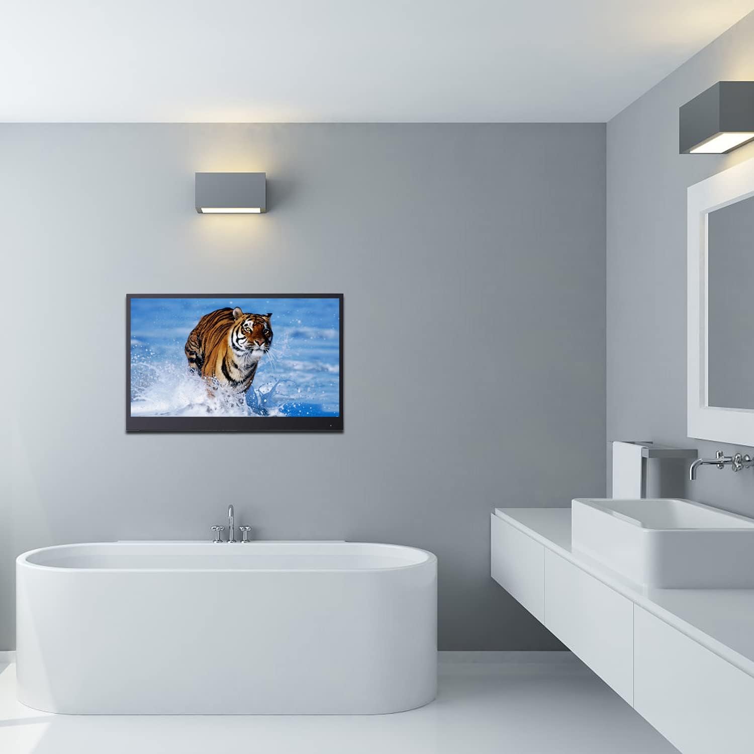 Soulaca 32 inches Black Color Bathroom Smart TV Waterproof IP66 Shower Android TV Bathtub Shower TV Hotel ATSC DTV Tuner SPA New Entertainment DC 12V