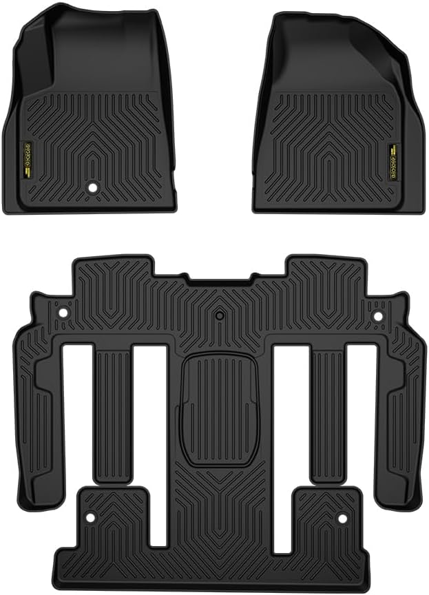 GRAND ORANGE Floor Mats & Cargo Liner Fit Chevy Travers Buick Enclave GMC Acadia 2009-2017(Fit Vehicles with Bucket Seats On 2nd Row) TPE All Weather Protection Floor Liners Black Alfombras Para Carro