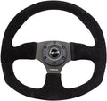 NRG Innovations NRG-RST-009S Reinforced Steering Wheel Premium Suede Leather Steering Wheel With/BLACK Stitch/Spoke D-Shape Flat Bottom 320MM / 330 MM