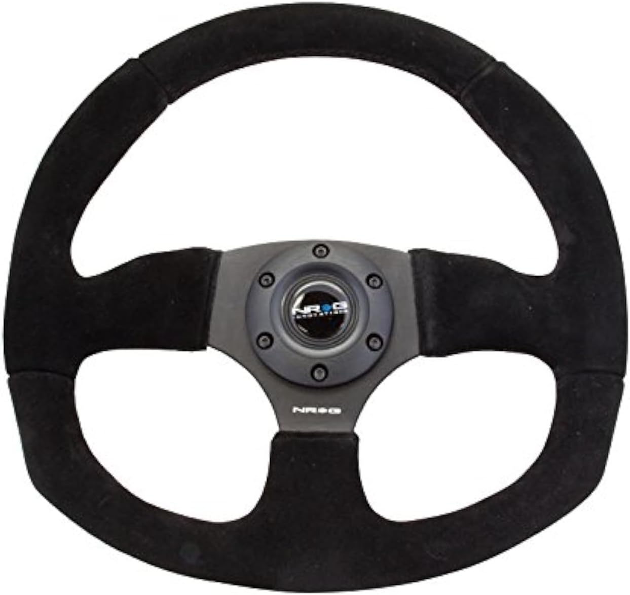 NRG Innovations NRG-RST-009S Reinforced Steering Wheel Premium Suede Leather Steering Wheel With/BLACK Stitch/Spoke D-Shape Flat Bottom 320MM / 330 MM