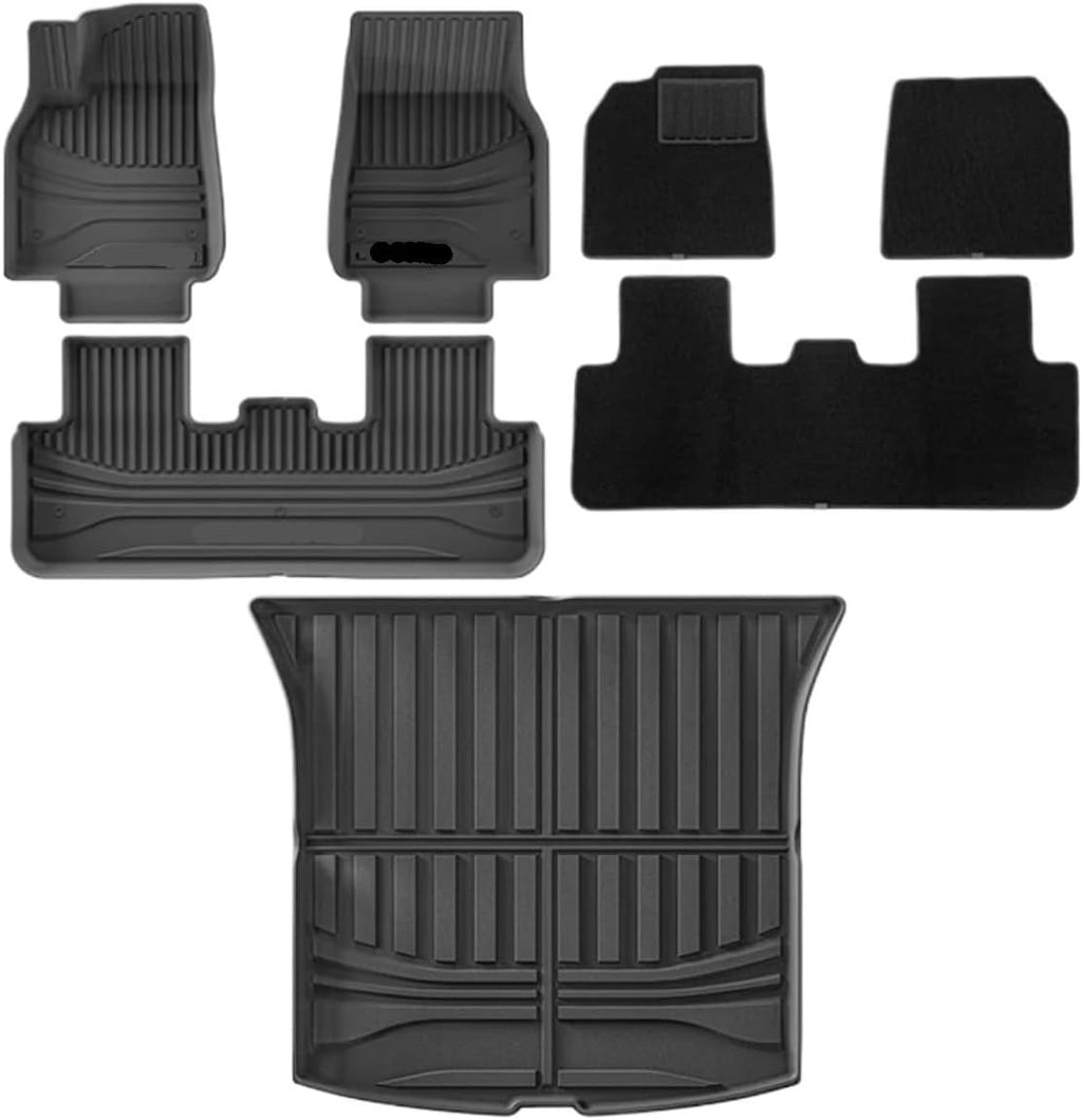 Compatible with Tesla Model Y Launch 2025+ Juniper TPE Floor Mats & Cargo Liner, All Weather Trunk Mats Floor Liner Backrest Mats LHD(Black one Set)