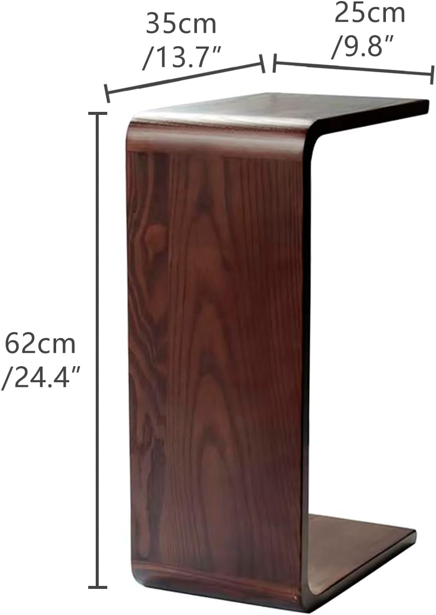 Simple C Shaped End Table Couch Side Table, Item Placement Computer Office Side Table, Solid Wood Frame for Living Room Bedroom Side Tables, Walnut Color