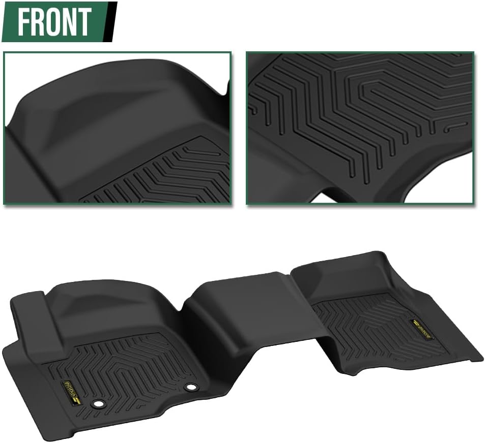 GRAND ORANGE 1st & 2nd Row Black 2PCS Floor Mats Fit Chevy Silverado GMC Sierra 1500 Double Cab 2019-2024 TPE All Weather Protection Interior Accessories Floor Liners Black Alfombras para Carro