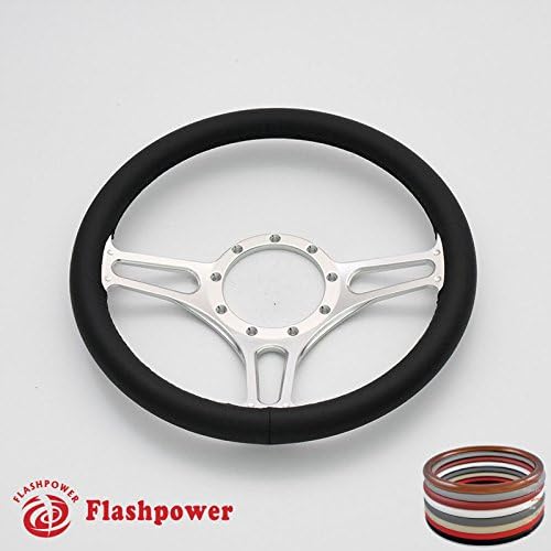 14''Satin Troika Billet Full Wrap 9 Bolts Steering Wheel with 2'' Dish and Horn Button (Black)