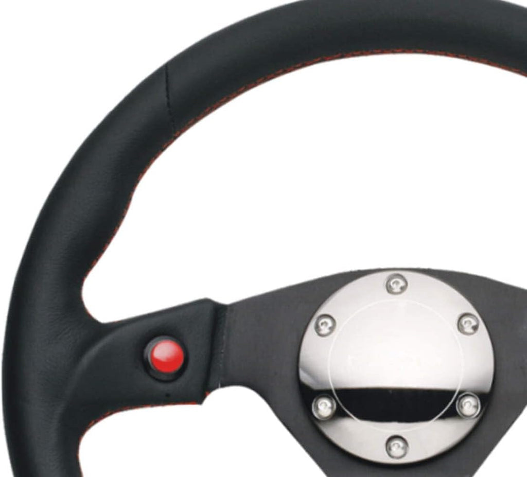 NRG Innovations NRG-RST-007R Reinforced Steering Wheel- 320mm Sport Steering Wheel With/Dual Horn Button/Chrome Plate/Leather, Double Riveted Spokes